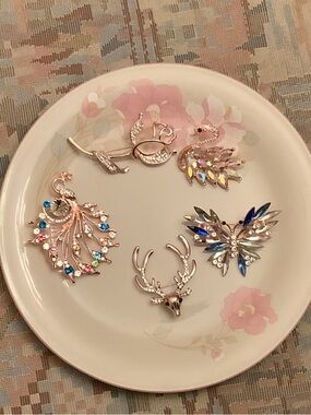 Assorted Women’s Crystal Brooch Set - Pink, Blue, Clear Accents